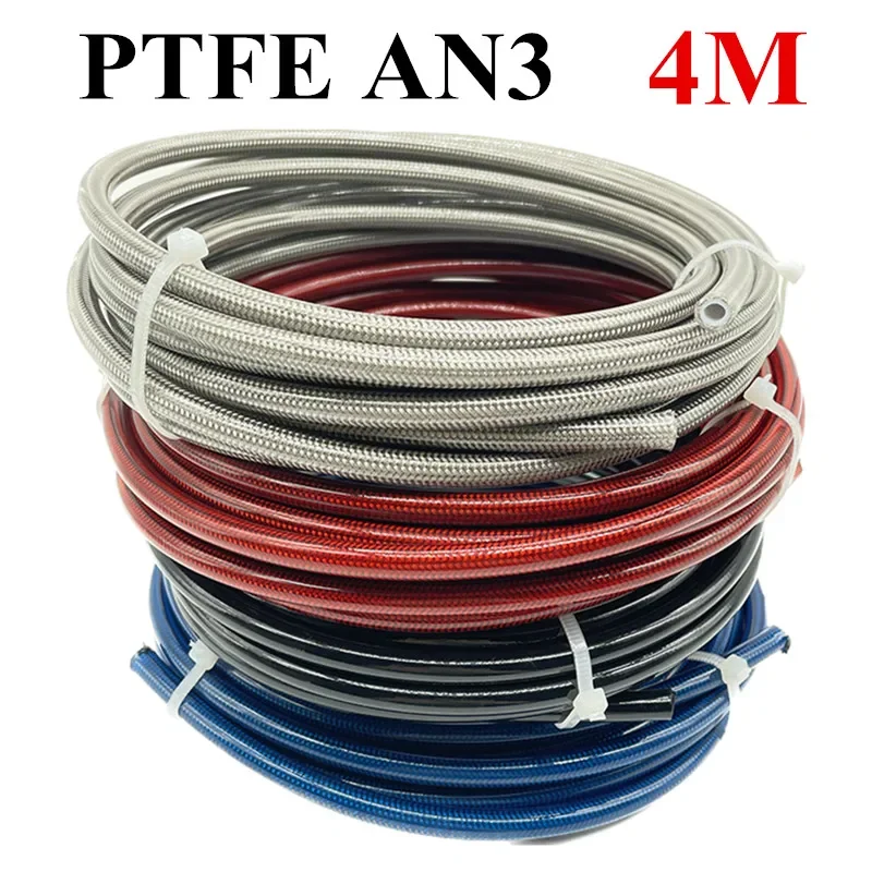 Ptfe Tube - 4M AN3 バイク用編組ステンレス鋼ナイロンブレーキラインホース 油圧ホース PTFEブレーキライン ガスオイル燃料チューブパイプ