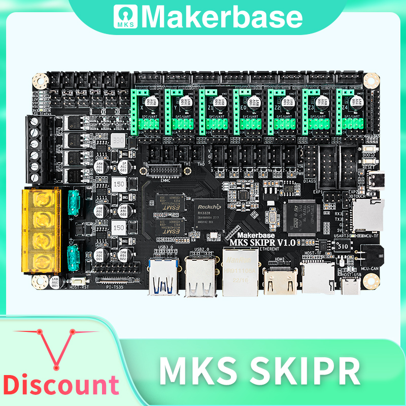 Mks Sgen - Makerbase MKS SKIPR 3Dプリンターボード。クアッドコア64ビットSOCを搭載し、Klipperを実行可能。3.5インチ/5.0インチの画面を搭載。Voron VSやRaspberry Piボードに対応。
