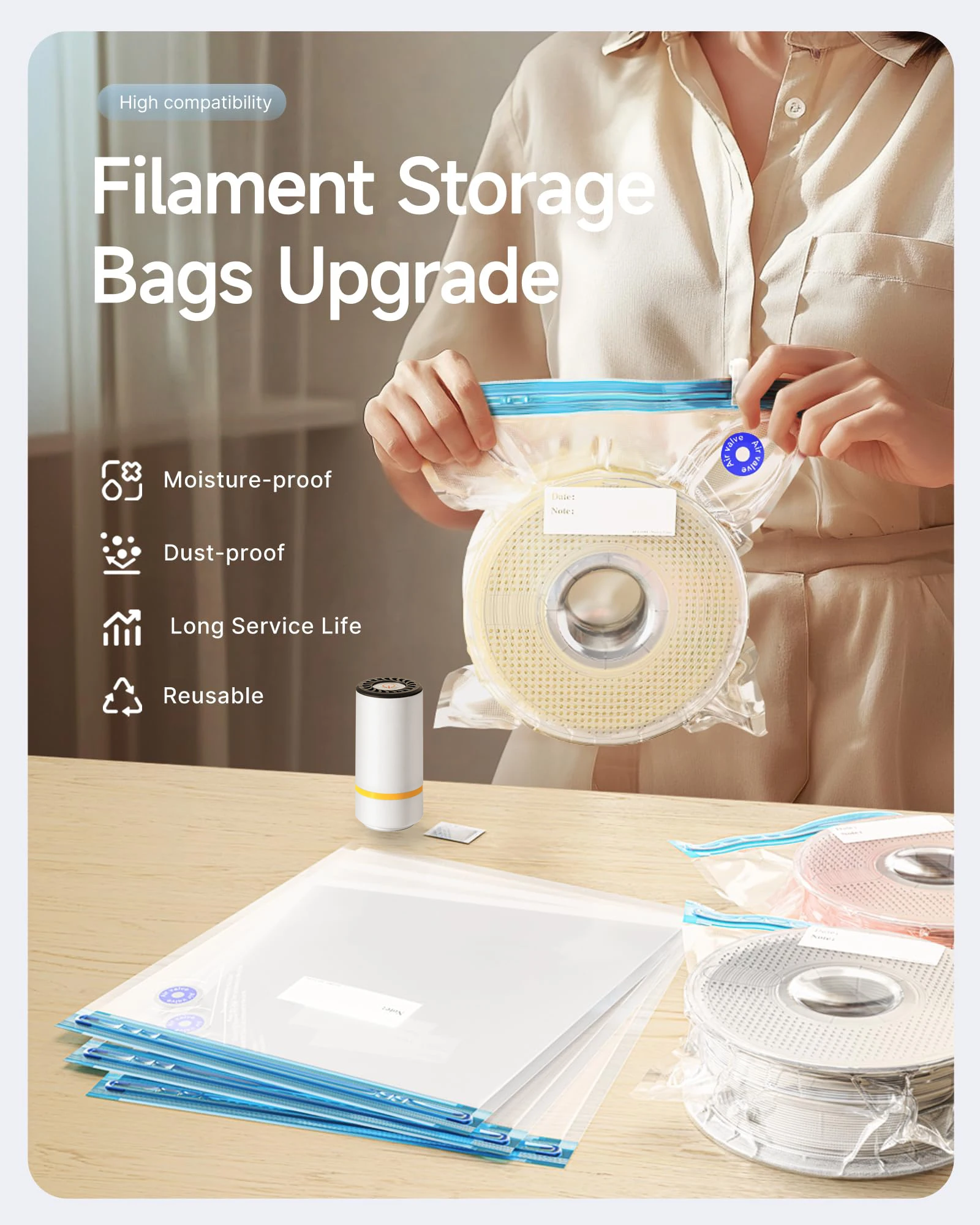 USB充電式電動エアポンプ付き3Dプリンターフィラメント真空 - Abs Filament のレビューと価格